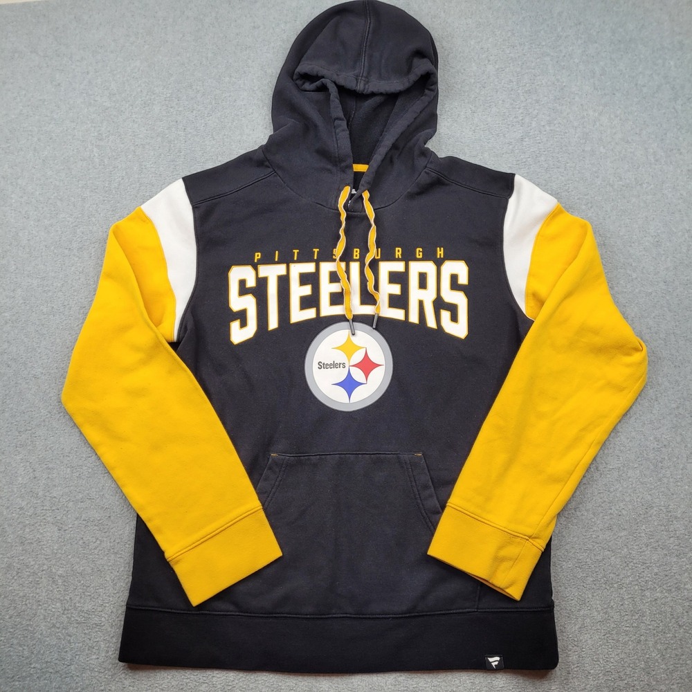Pittsburgh Steelers Hoodie Mens Medium Fanatics Black Yellow Colorblock Pullover